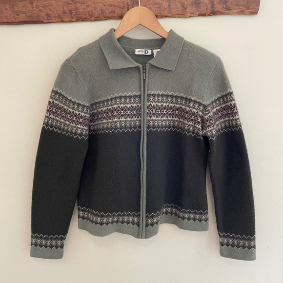 Paul Harris Design | Vintage 100% Lambs Wool Fair Isle Zip Cardigan Sweater M - Picture 1 of 16